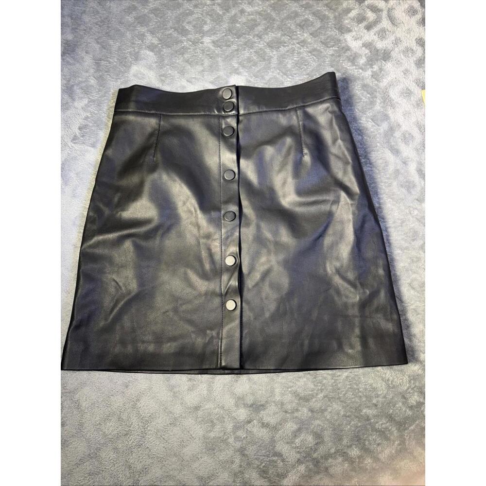 H.M Black Faux Leather Button Up Mini Skirt Women Size 10 Mid Rise
